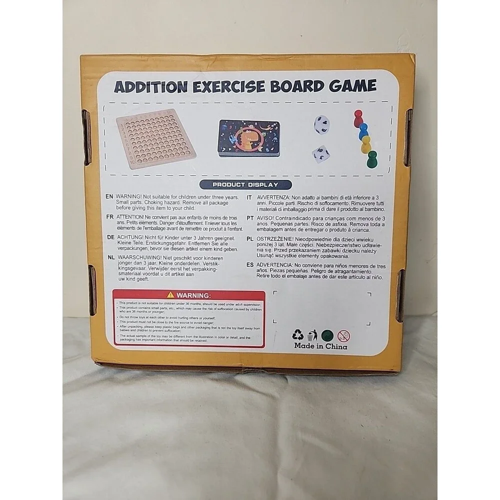 Math Addition Exercise Board Game for ages 3+ Montressori Type Instruction